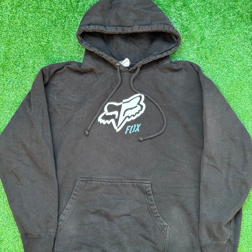 Fox Racing Black And Teal Pullover Hoodie Vintage